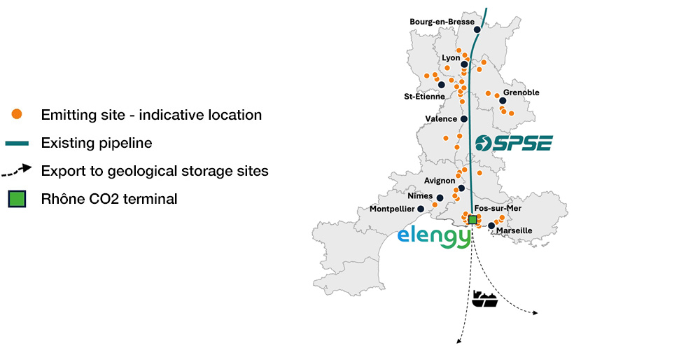 Rhône CO2 project map